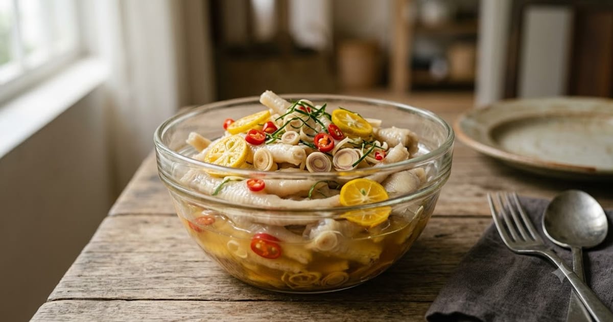 Tô chân gà sả tắc với lát tắc, sả, ớt và lá chanh