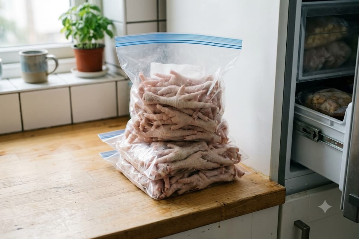 Chân gà chia túi nhỏ để bảo quản ngăn đá
