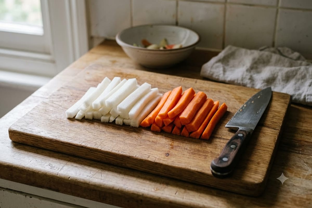 Củ cải trắng và cà rốt cắt que vừa ăn