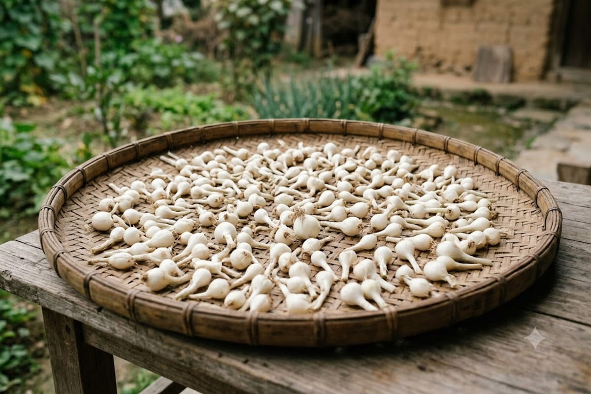 Phơi củ kiệu cho héo và khô mặt