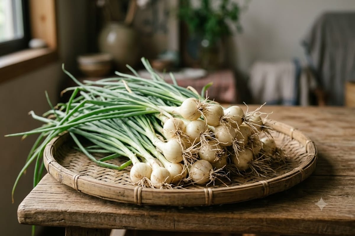 Củ kiệu tươi còn rễ và lá