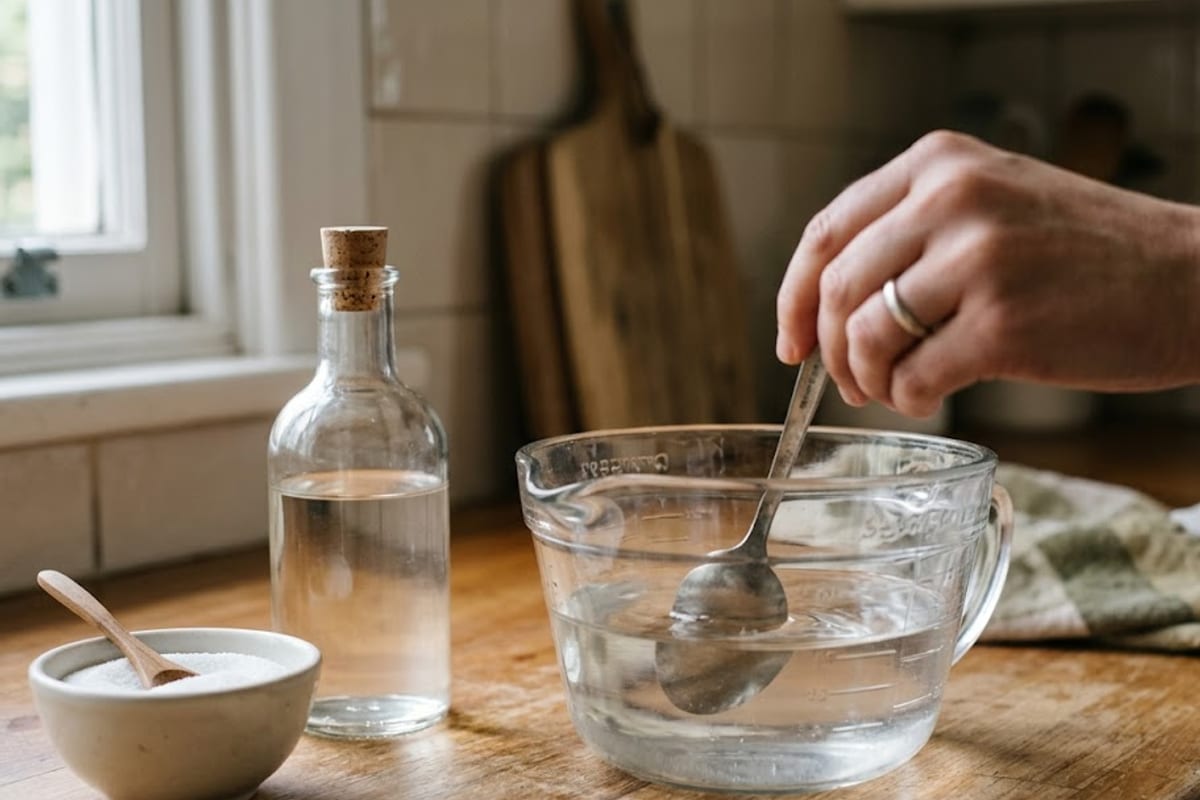 Bát nước ngâm trong pha giấm, nước, đường và muối đã khuấy tan