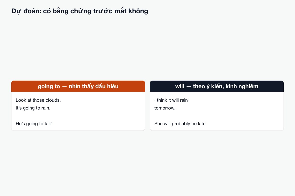 Dự đoán có bằng chứng trước mắt dùng be going to