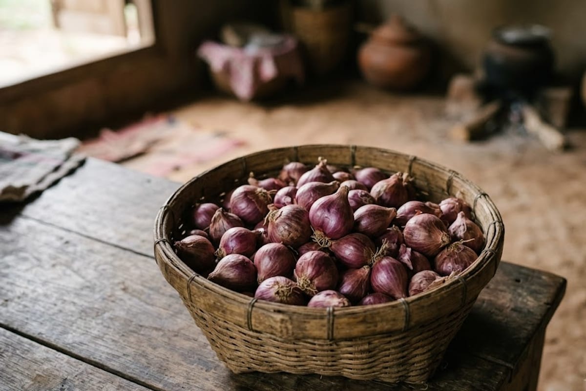 Rổ hành tím củ nhỏ đều, vỏ khô, chắc tay