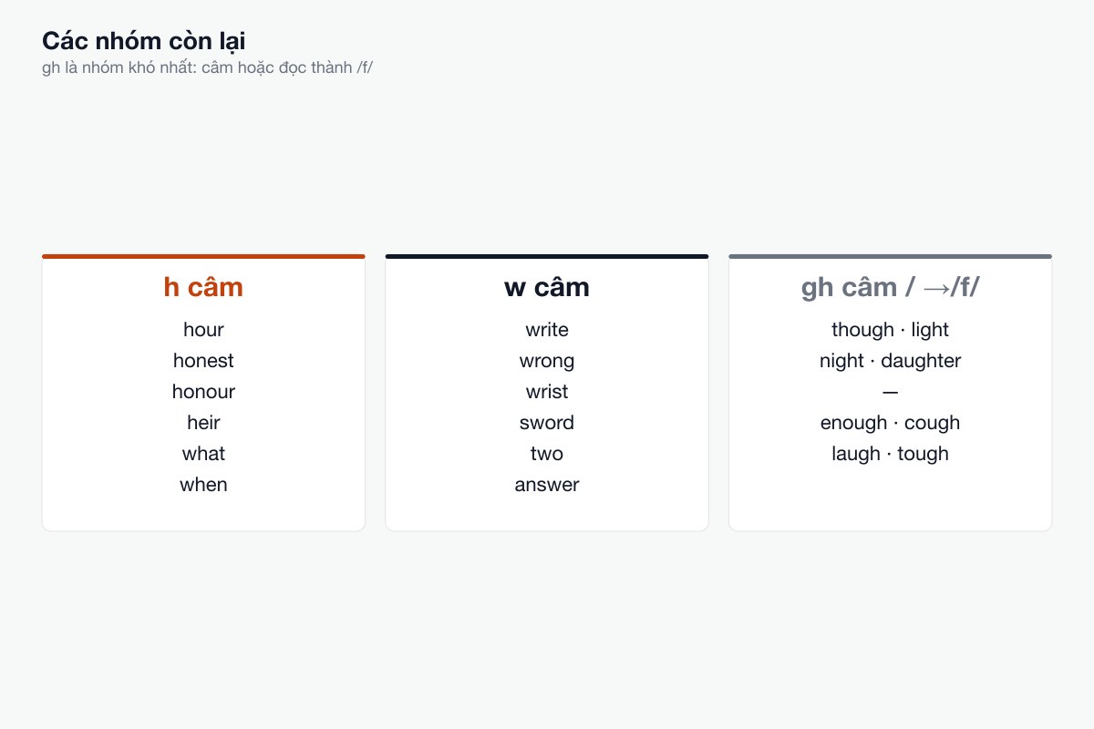 Chữ câm xếp theo nhóm