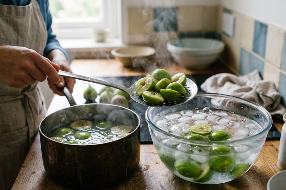 Chần sung nhanh rồi thả vào nước đá