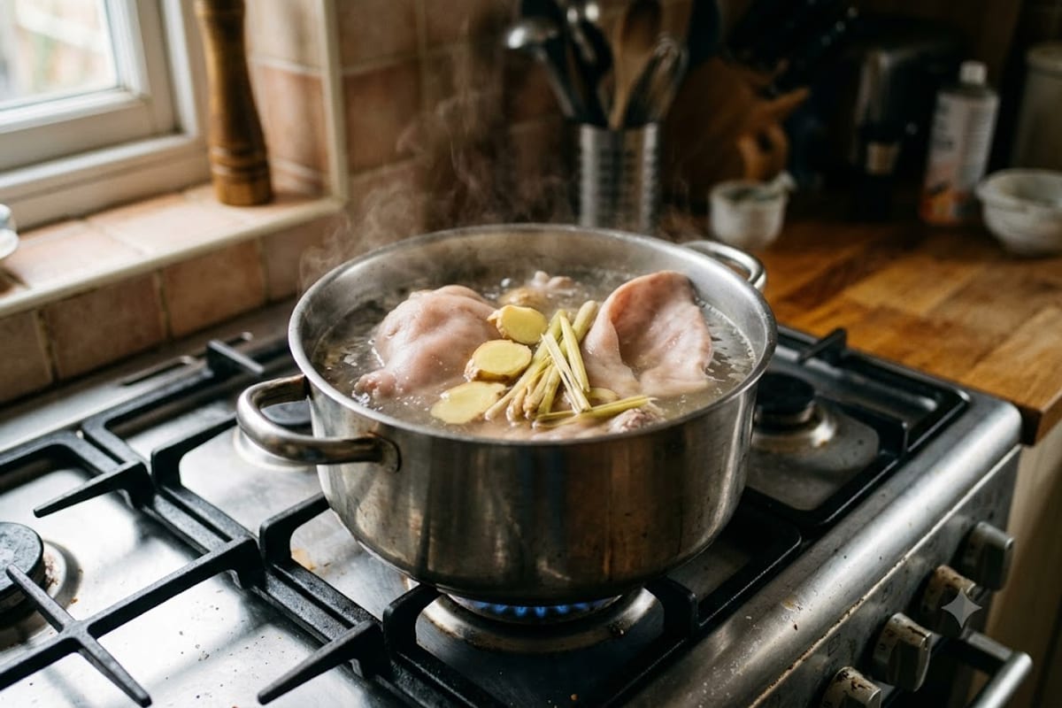 Luộc tai heo với gừng và sả